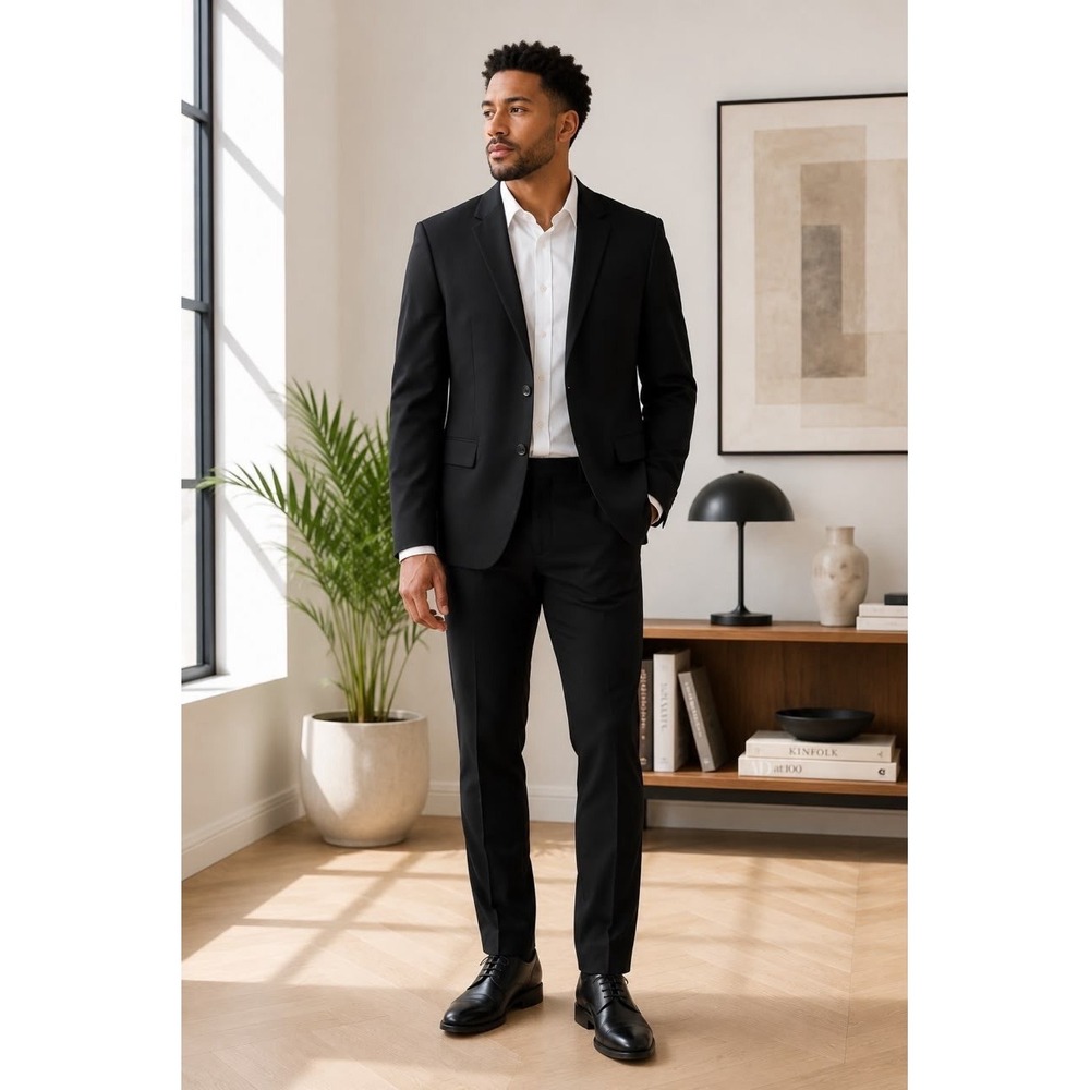 H&M Men's Black Sport Coat Blazer Modern Fit 2 Button Size 46" Chest